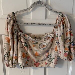 Abercrombie & Fitch Women’s Puff Sleeve Linen-Blend Crop Top Italy Fruit Large